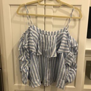 Zara blue and white striped OTS blouse